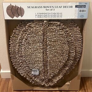 Seagrass Woven Leaf Decor Set of 3 Large Wicker Wall Art Hanging Boho Tropical